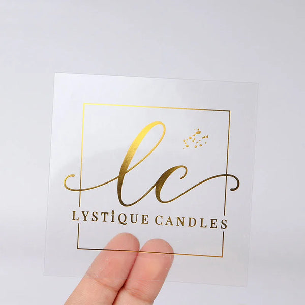 100pcs/Lot Personalized Gold Foil Transparent Logo Stickers