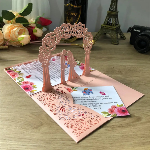 50 pieces 3D Pop-Up Blush Pink Wedding Invitation