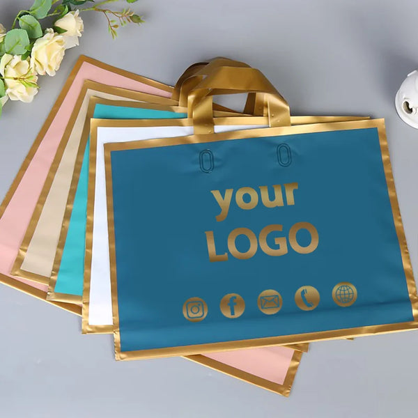 50pcs custom logo gold edge frosted shopping bags